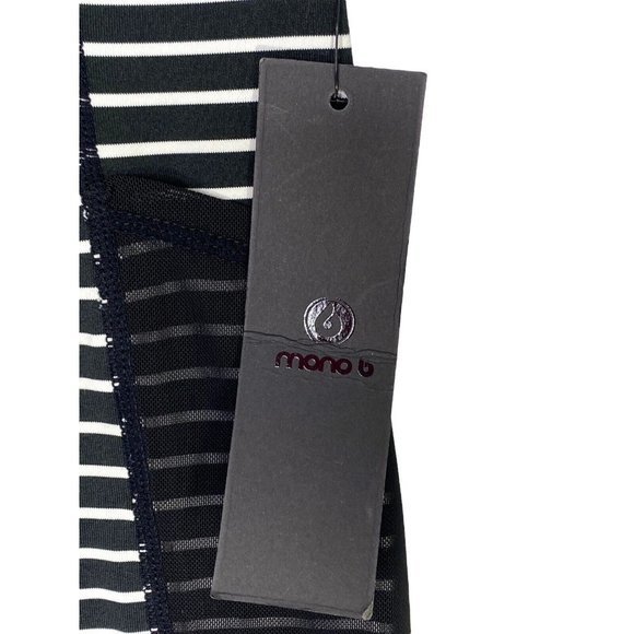 Mono B Stretch‎ Yoga Workout Athletic Legging Pants Stripe Mesh Pockets Med NWT - Picture 2 of 7